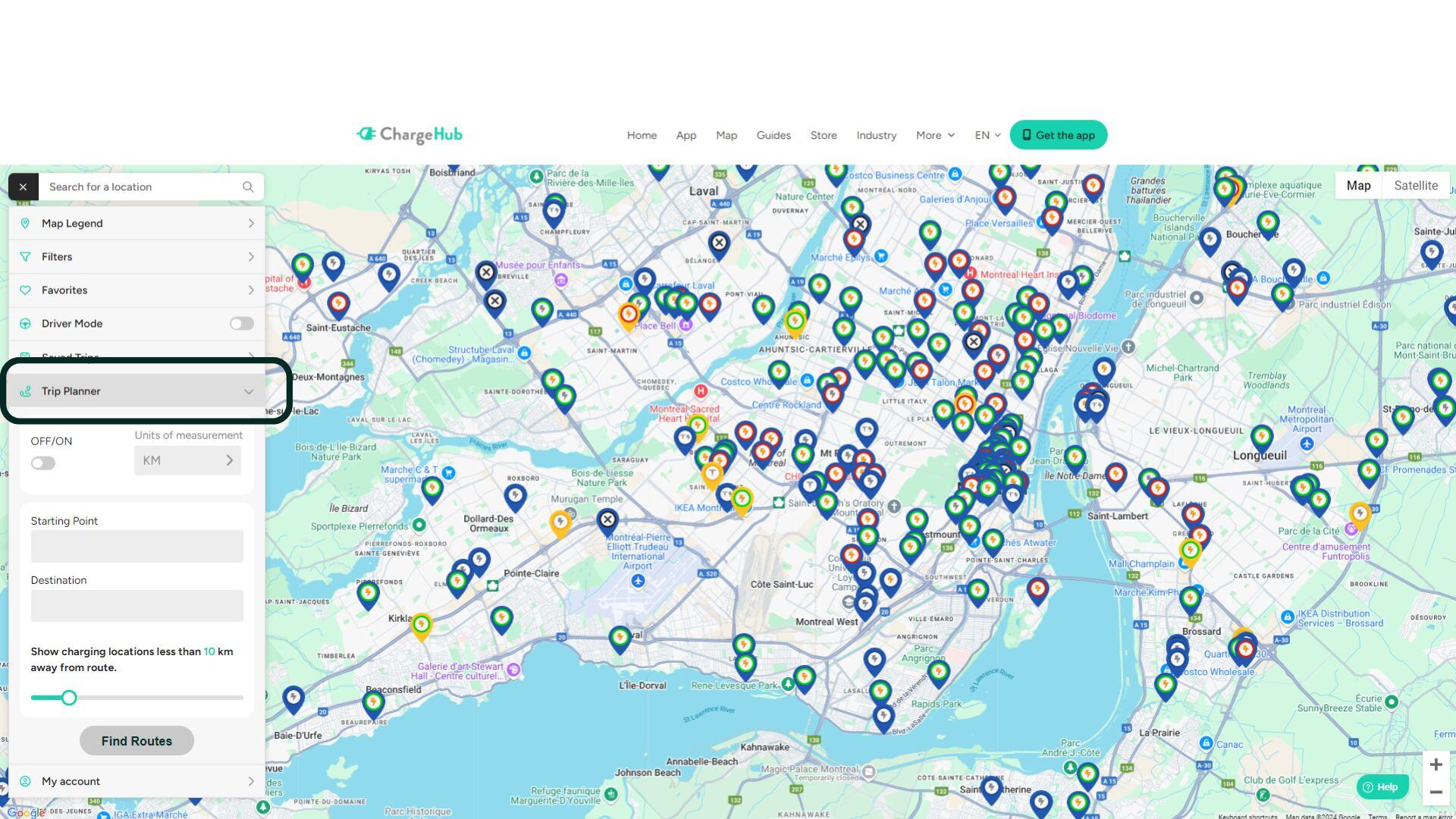 Plan your route when you drive your electric car. ChargeHub